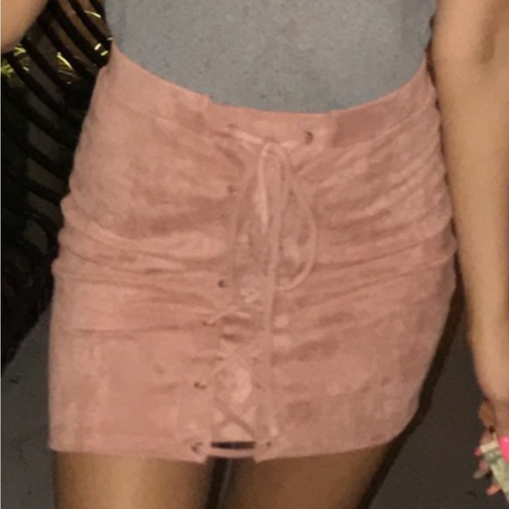 Pink suede skirt